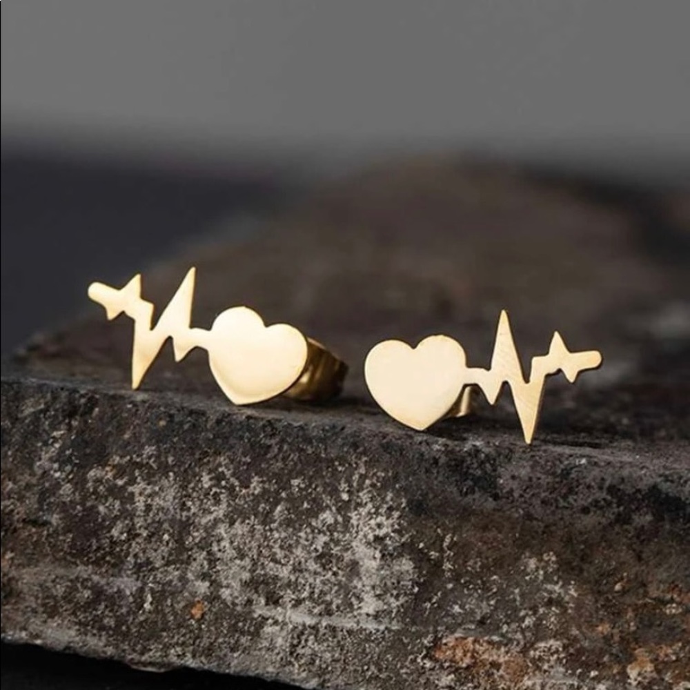 Gold Lifeline Heartbeat Stud Earrings